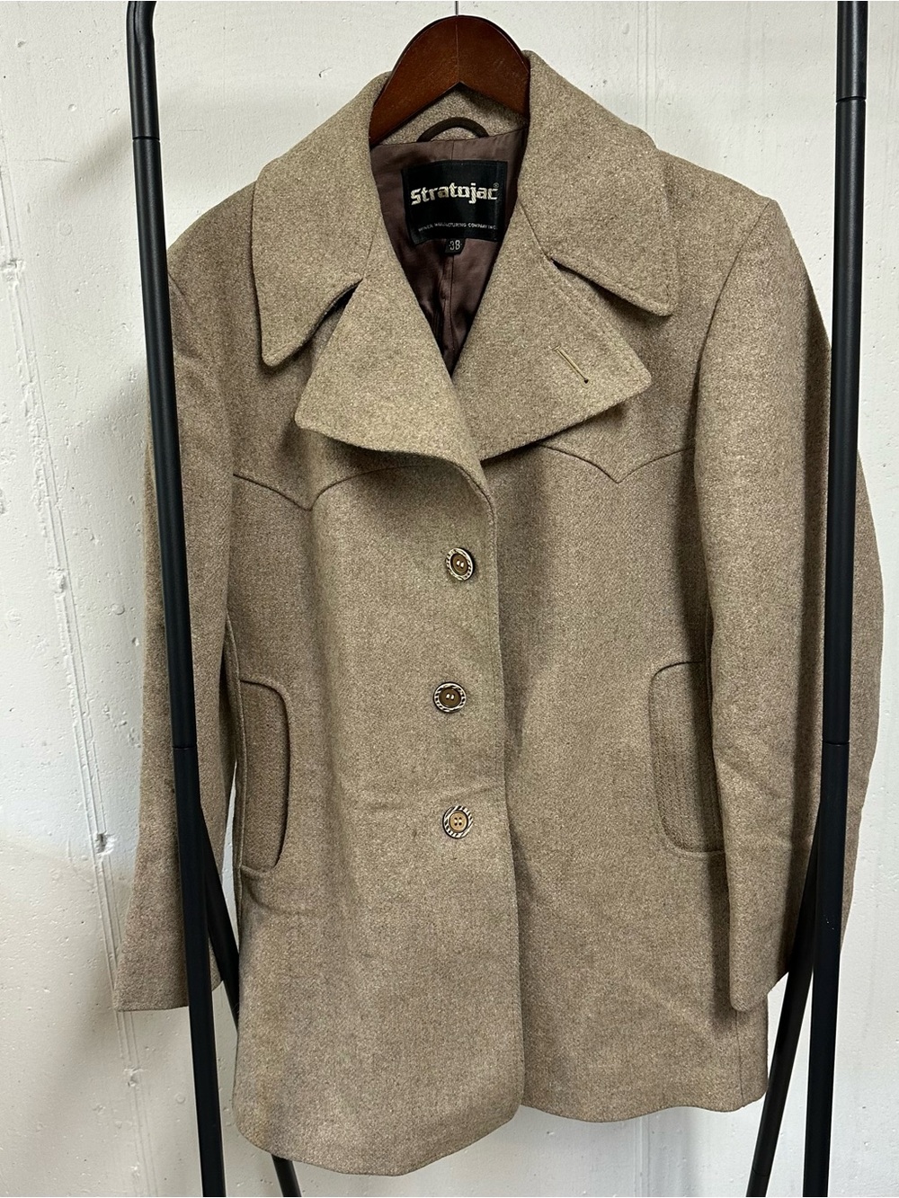 Vintage Stratotjac Men's Taupe Wool-Blend Pea Coat